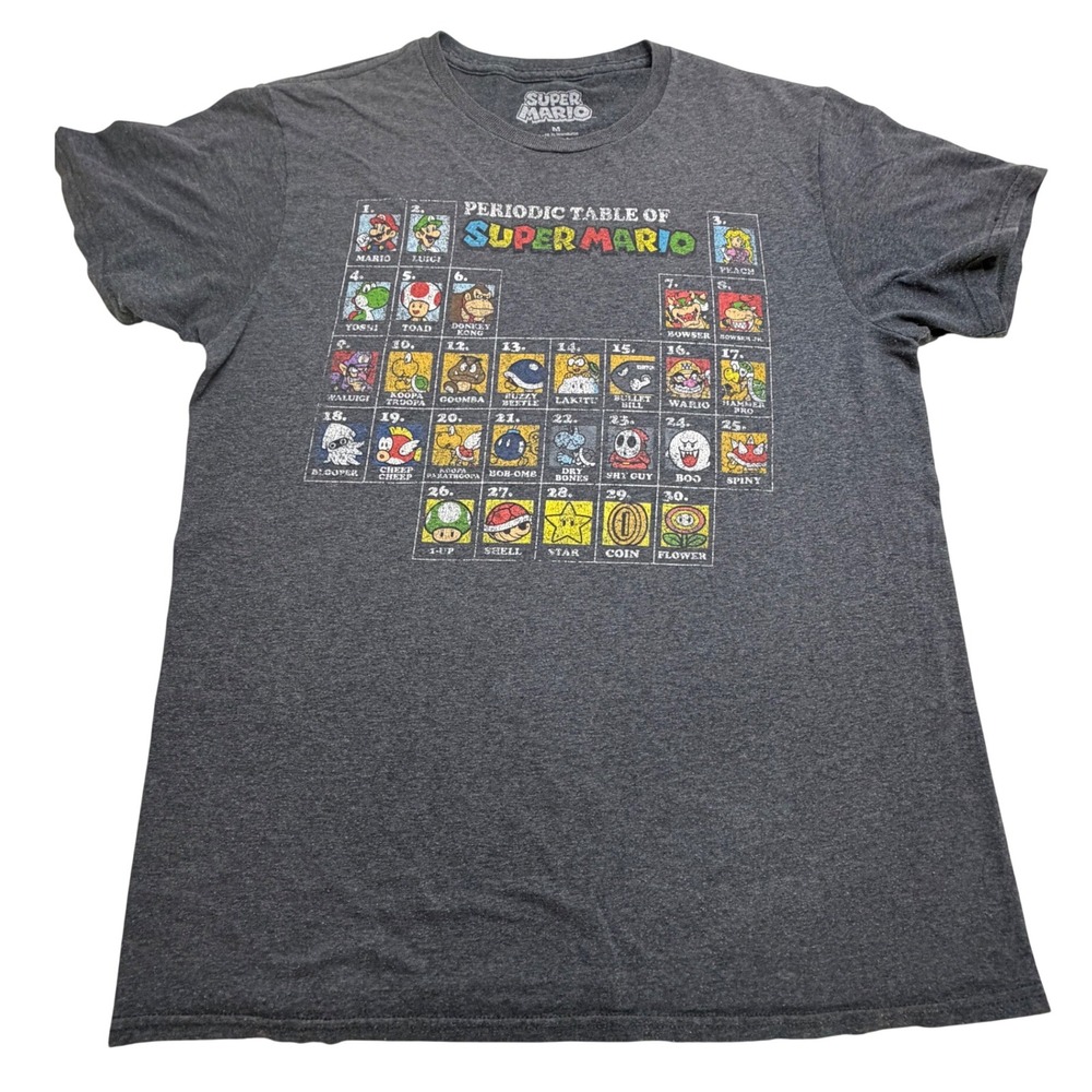 Nintendo Super Mario Periodic Table Graphic T-Shirt Kids Medium Charcoal Gray